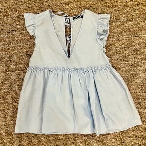 ZARA - Light blue cotton babydoll ruffle top. Size XS